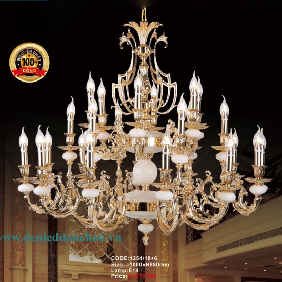 Đèn Chùm Đồng + Đá 1254/18+6